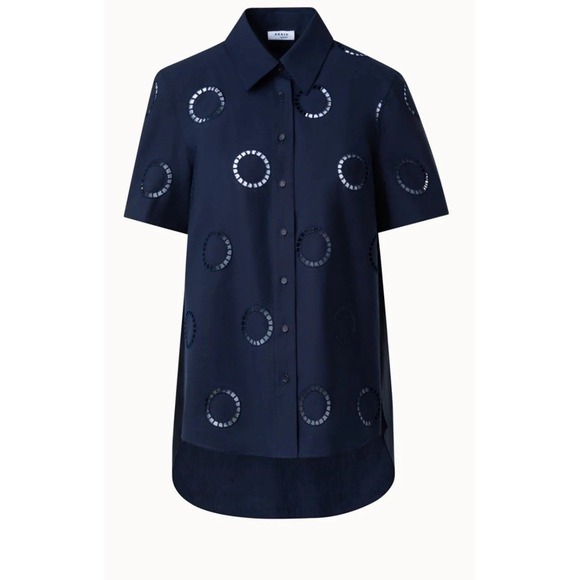 Akris Tops - Akris Cotton Blouse with Circle Embroidery Blouse Button Down Tee Shirt 4 $695